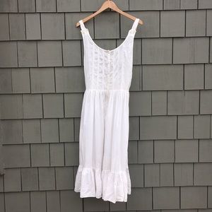 Vintage cotton slip dress, low back, ruffle hem
